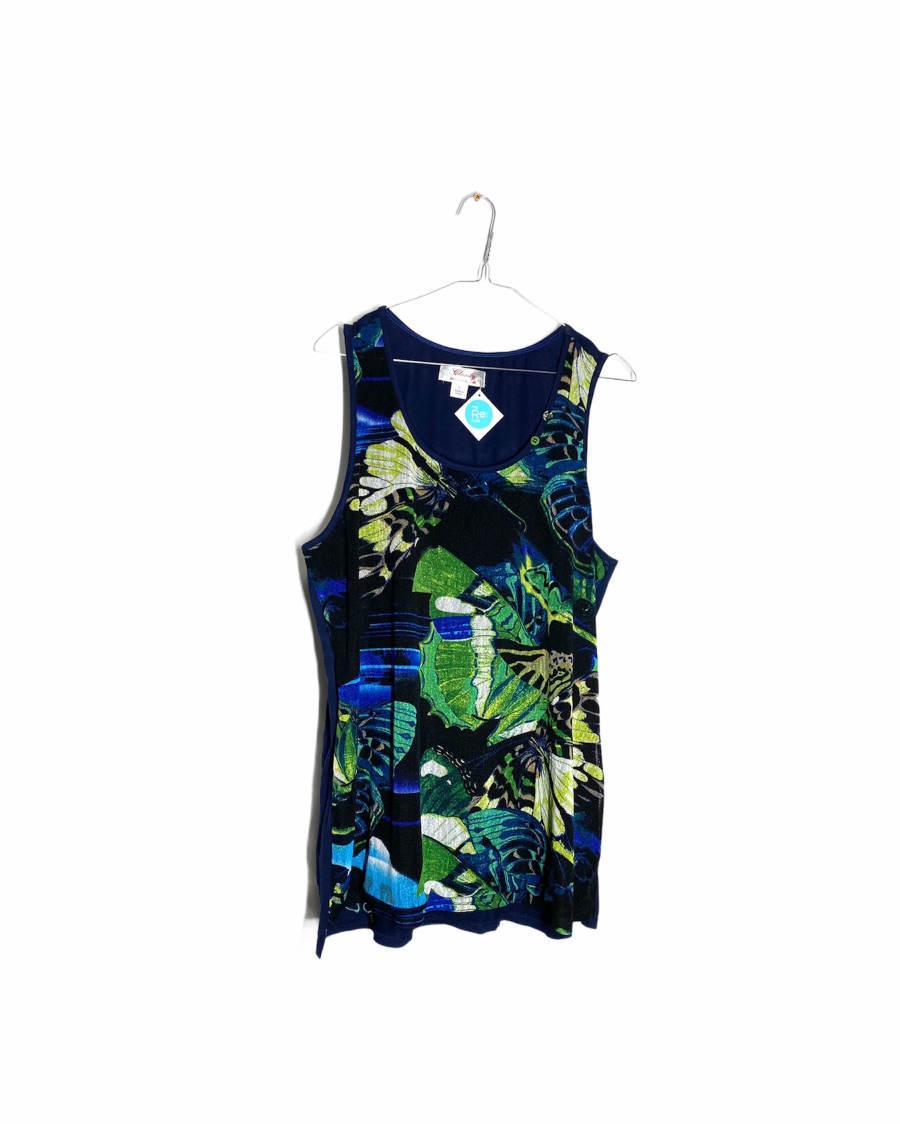 Clarity Blue/Green Sleeveless Blouse - Size L - The Re: Club