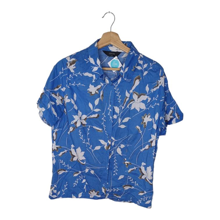 Givoni Blue Floral Button Up Blouse- Size 14 - The Re: Club